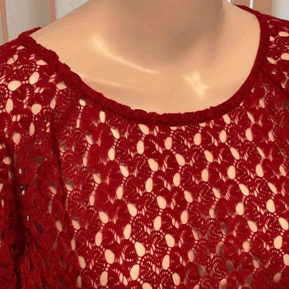 CHICO'S Women's‎ open knit crocheted 3/4 sleeve asymmetrical hem top, Size 1 (M, - Picture 2 of 6